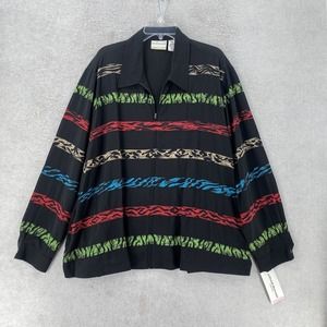 New Alfred Dunner Blouse Womens 22W‎ Striped Career Zip Top Shirt